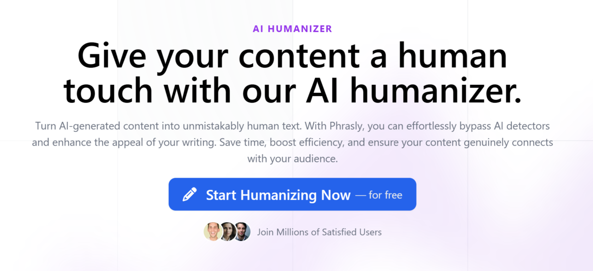 The AI Humanizer feature page on Phrasly.