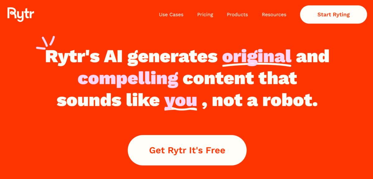 Rytr homepage.