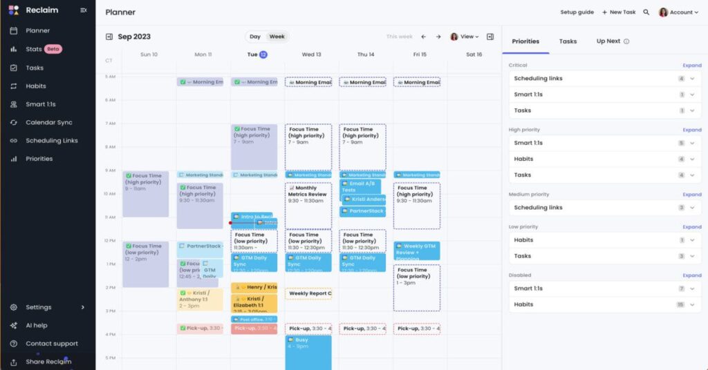 reclaim AI productivity tool